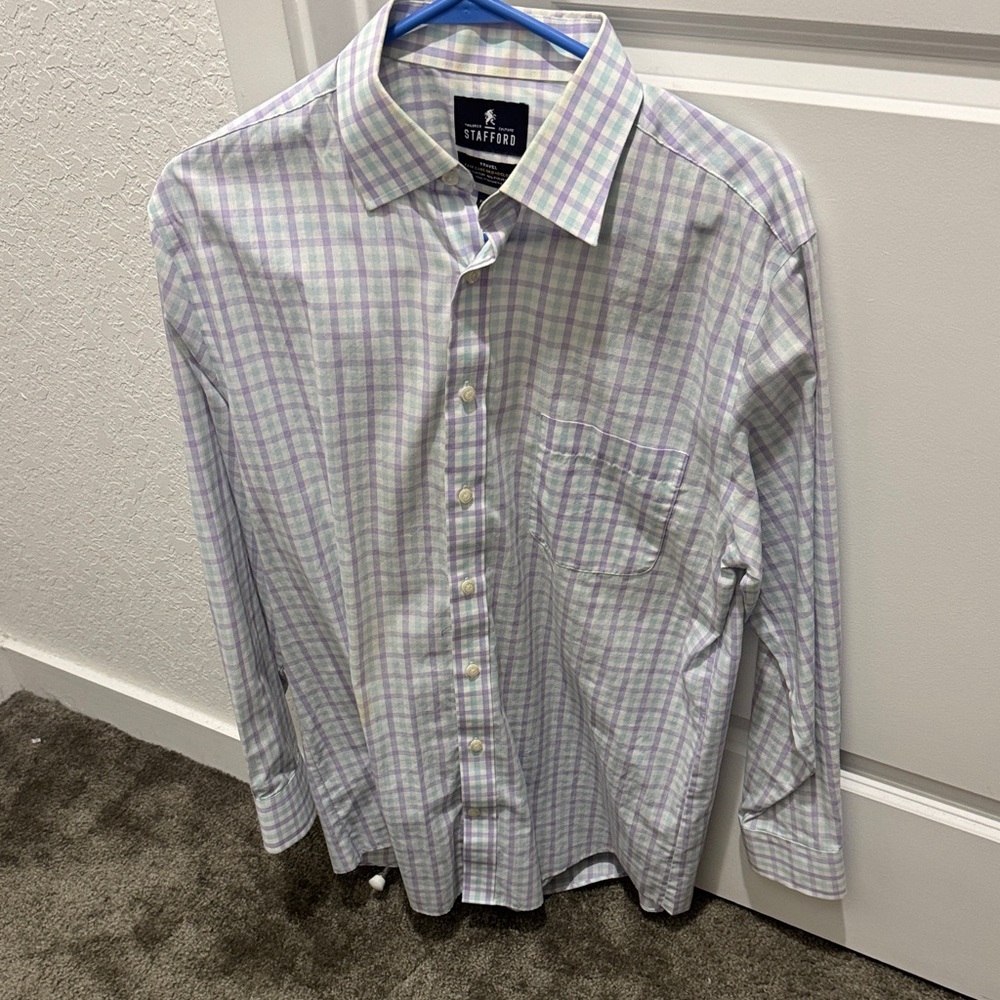Stafford Men's Checkered Shirt - Lavender and White